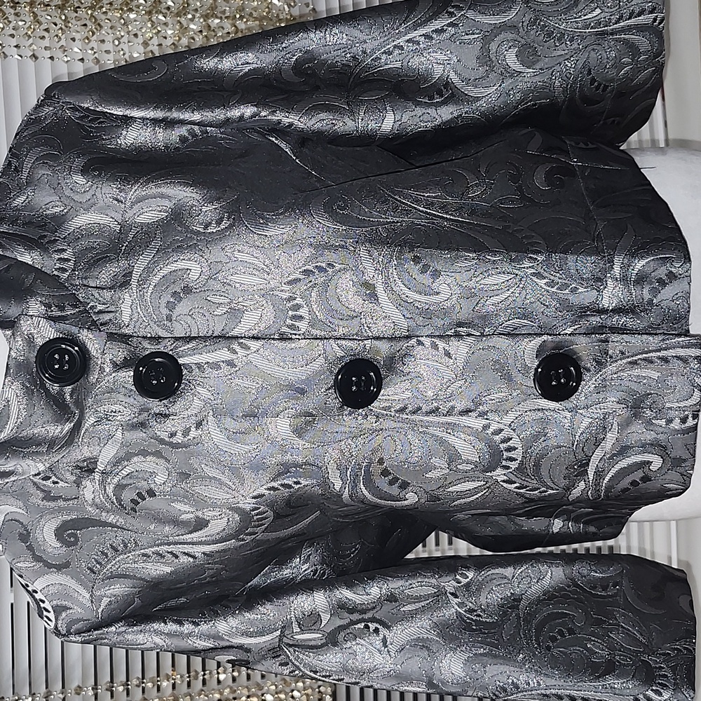 MSK Silver Paisley Blazer with Black Buttons